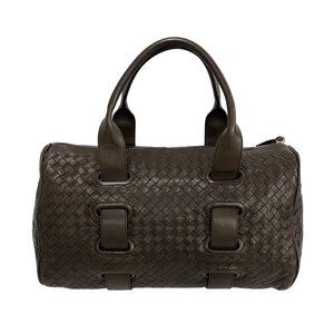 BOTTEGA VENETA Brown Leather Intrecciato Boston Bag